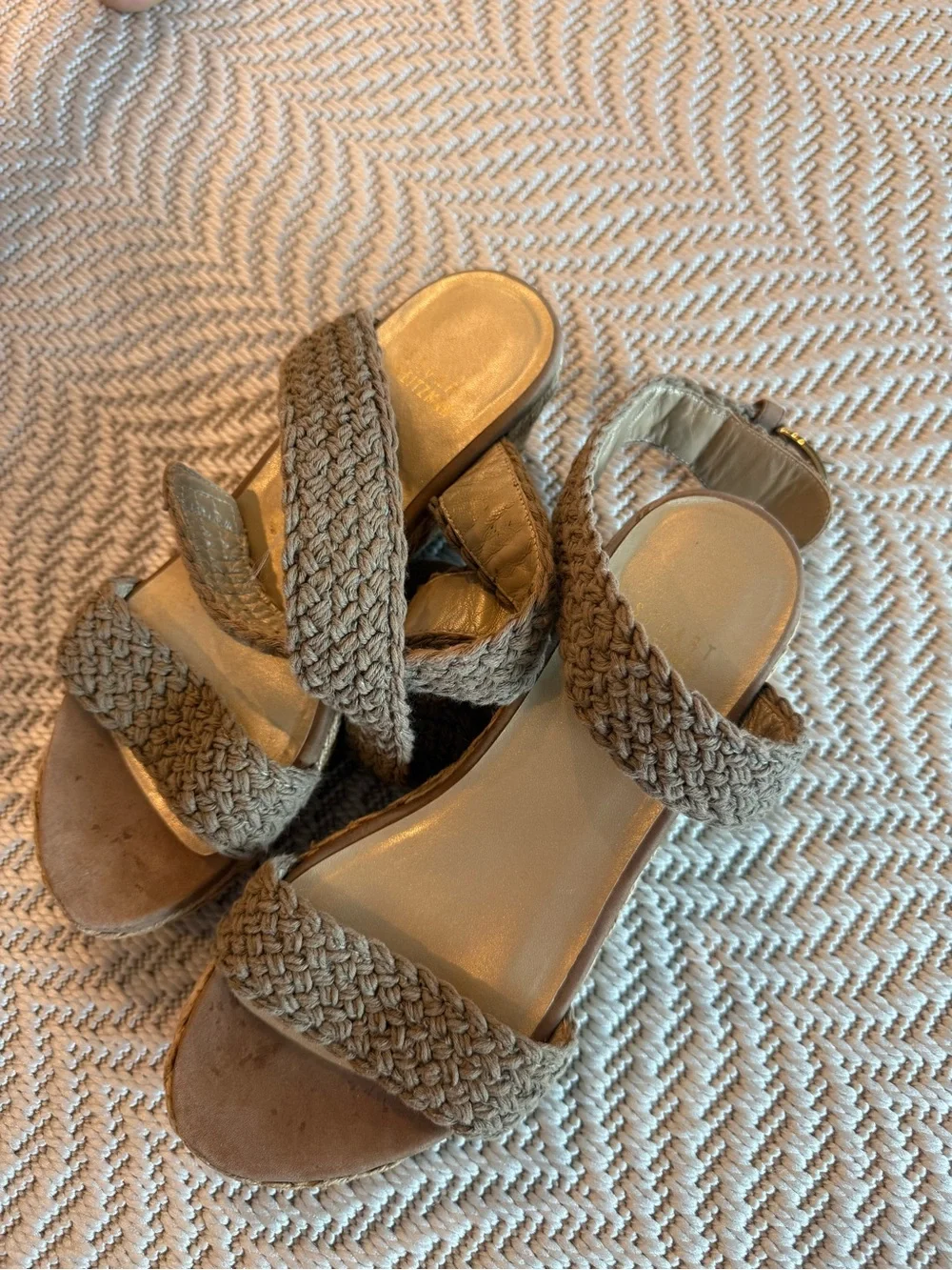 Stuart Weitzman Woven Ankle-Strap Espadrille Wedge Sandal - Taupe